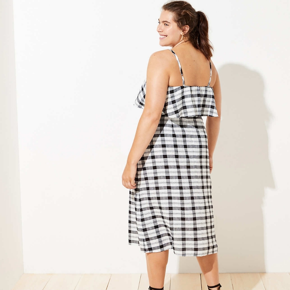 NWT LOFT Plus Gingham Flounce Tie Waist Dress - Picture 2 of 7